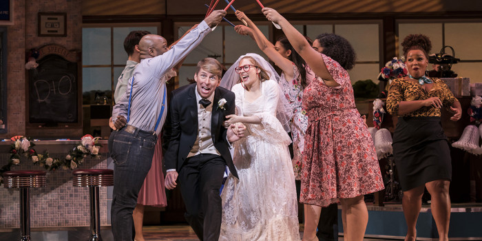 Jack-McBrayer and Laura Baldwin in Waitress. (Photo credit: Johan Persson)