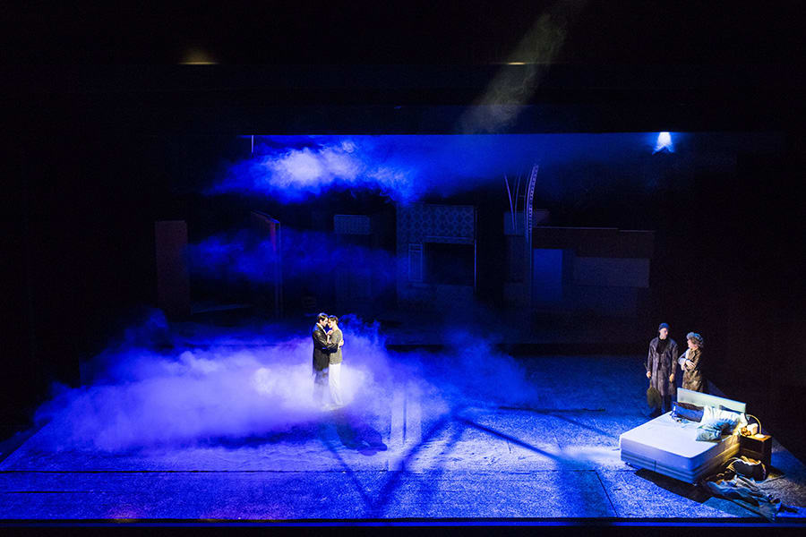 Andrew Garfield (Prior), James McArdle (Louis), Russell Tovey (Prior 1) and Nathan Lane (Prior 2) in Angels In America (Photo: Helen Maybanks)