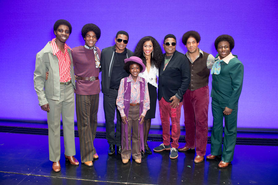 Motown The Musical's Jackson Five and Lucy St Louis (Diana Ross) with Jackie Jackson and Tito Jackson (Photo: Craig Sugden)