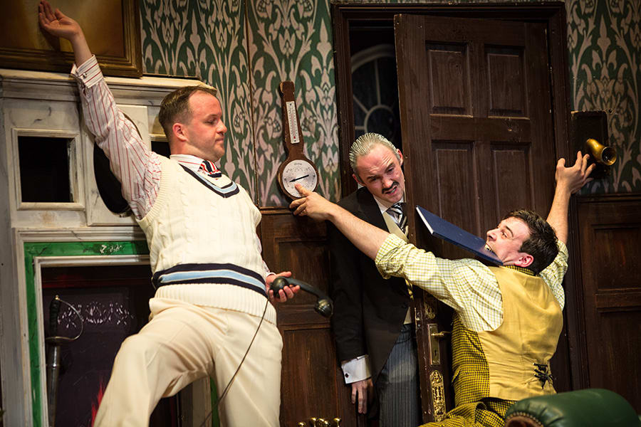 Daniel Millar, Oliver Llewellyn-Jenkins and Adam Byron in The Play That Goes Wrong (Photo: Helen Murray)