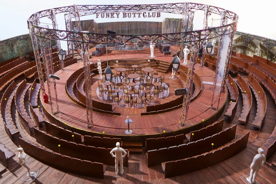 The Model Box of the show auditorium space for Five Guys Named Moe at the Marble Arch Theatre