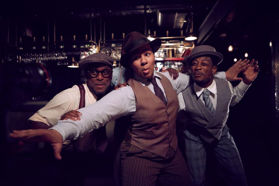 The cast of Five Guys Named Moe at Marble Arch Theatre (Photo: Graham Michael)