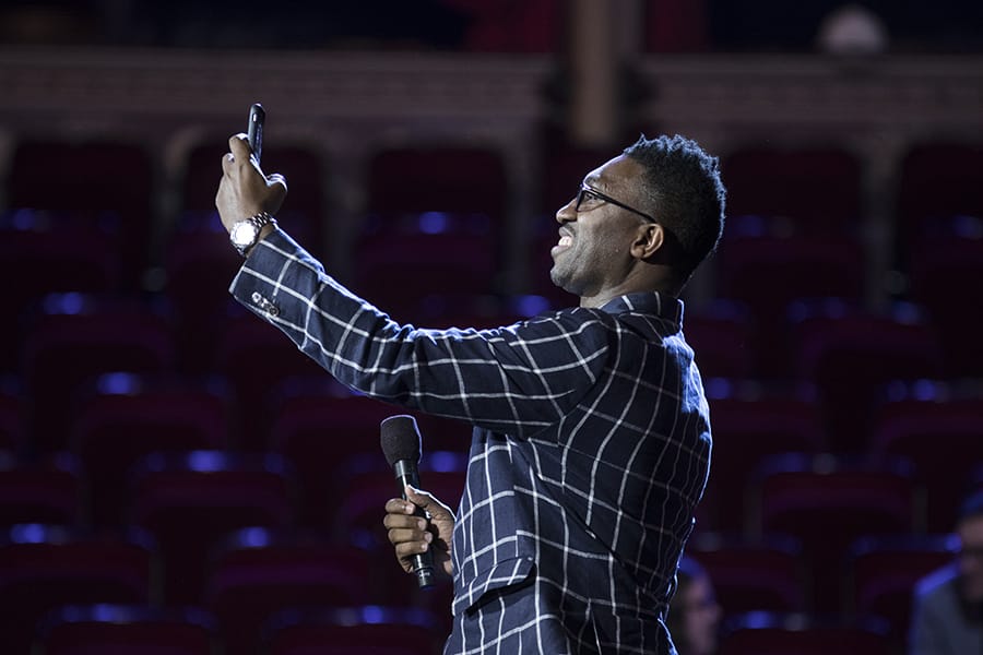 Kwame Kwei-Armah in rehearsals at the Olivier Awards 2017 with Mastercard (Photo: David Levene)