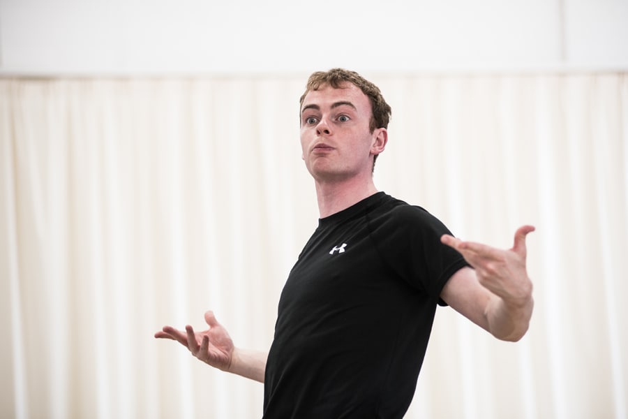 Colin Campbell in rehearsal for Disco Pigs at Trafalgar Studios (Photo: Savannah Photographic)