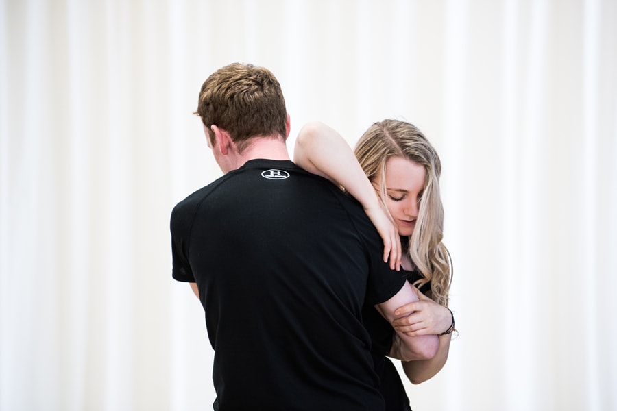 Colin Campbell and Evanna Lynch in rehearsal for Disco Pigs at Trafalgar Studios (Photo: Savannah Photographic)