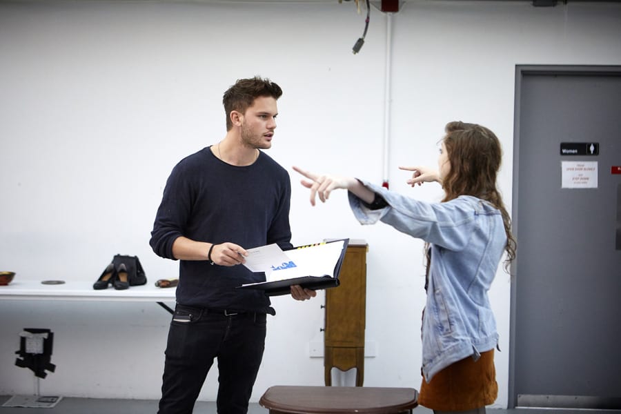 Jeremy Irvine (Vince) and Charlotte Hope (Shelly) in Buried Child rehearsals (Photo: Serge Nivelle)