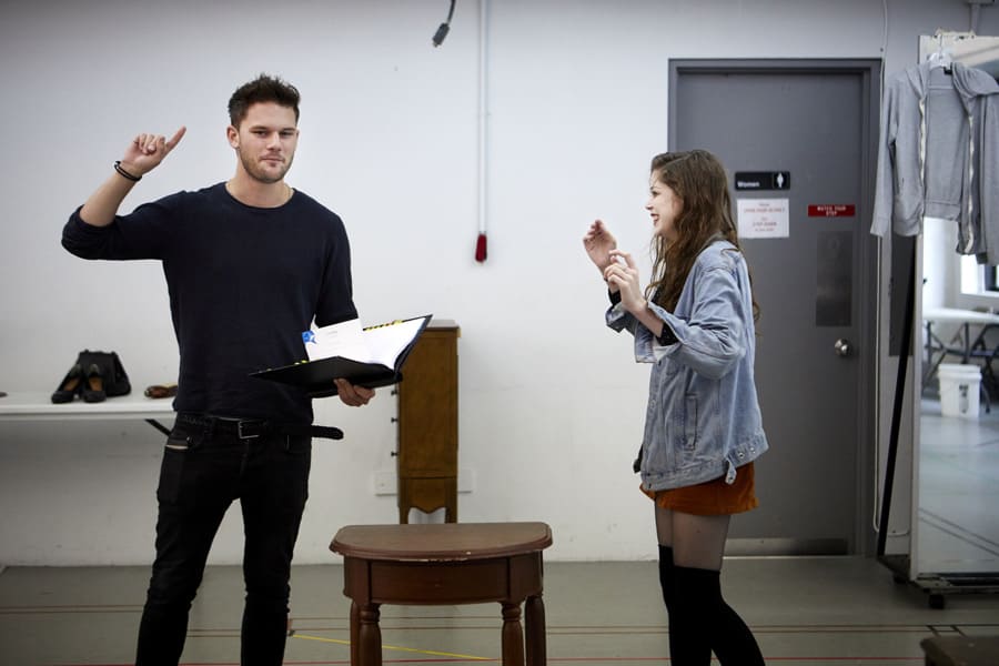 Jeremy Irvine (Vince) and Charlotte Hope (Shelly) in Buried Child rehearsals (Photo: Serge Nivelle)