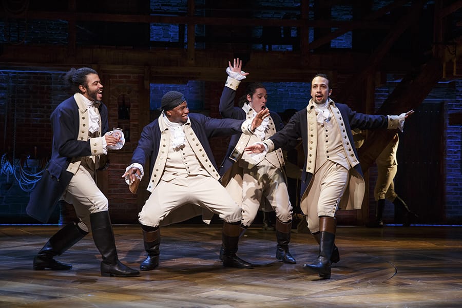 Daveed Diggs, Okieriete Onaodowan, Anthony Ramos, and Lin-Manuel Miranda in Hamilton