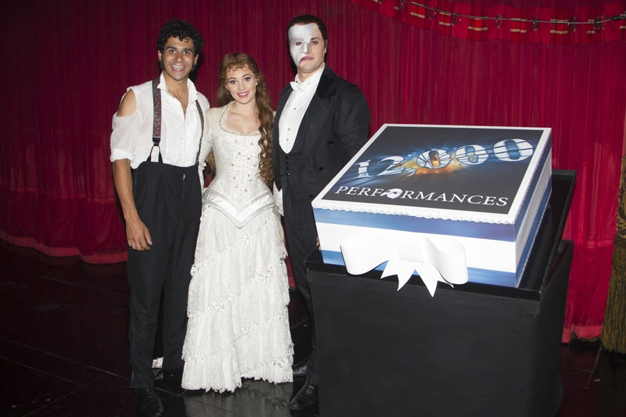 5_Liam Tamne, Geronimo Rauch and Harriet Jones celebrate Phantom’s 12000th performance Photo by Dan Woo