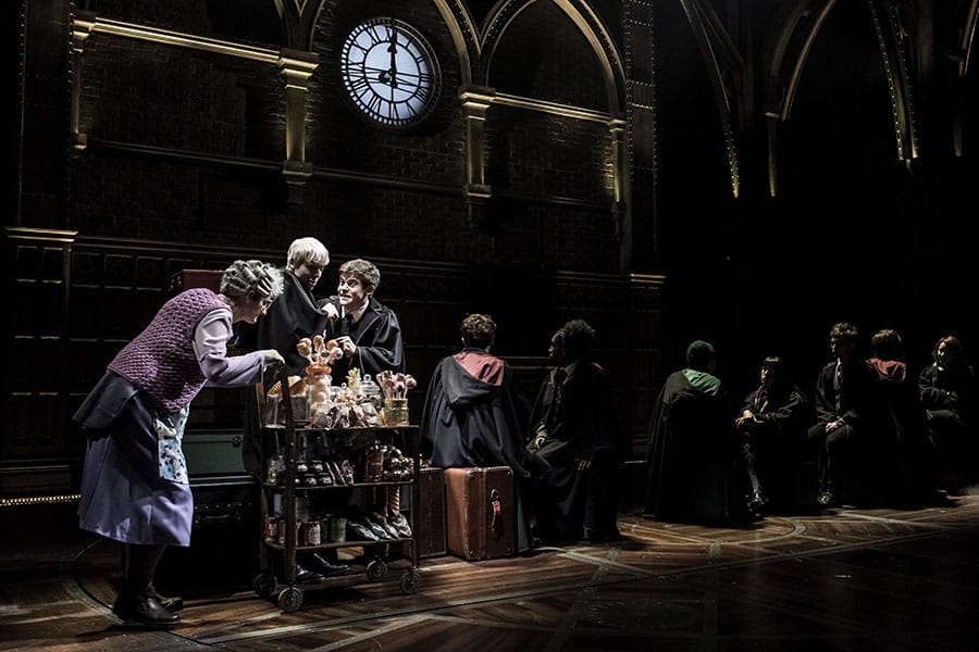 Sandy McDade, Anthony Boyle, Sam Clemmett and the cast of Harry Potter And The Cursed Child at the Palace Theatre (Photo: Manuel Harlan)