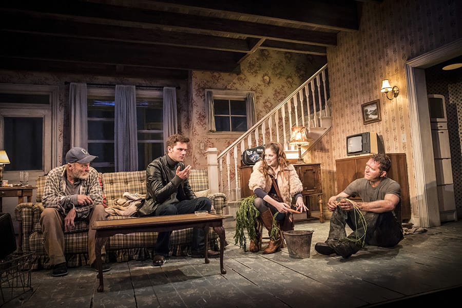 Ed Harris, Jeremy Irvine, Charlotte Hope and Barnaby Kay in Buried Child at Trafalgar Studios (Photo: Johan Persson)