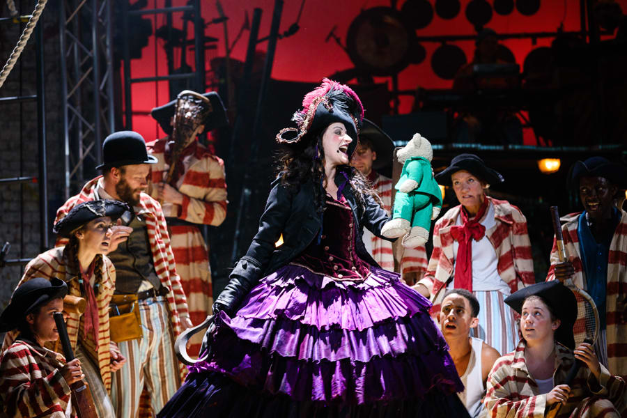 Captain Hook (Anna Francolini) and pirates in Peter Pan (Photo Steve Tanner)