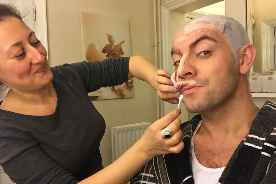 Ben Forster in make-up for The Phantom Of The Opera