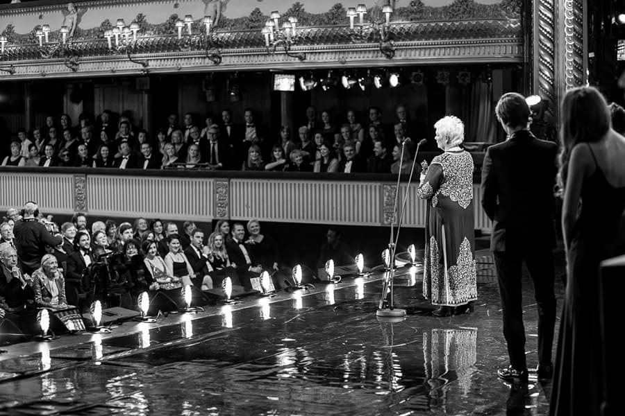 Judi Dench accepts her award at the Olivier Awards 2016 with MasterCard (Photo: Matt Humphrey)