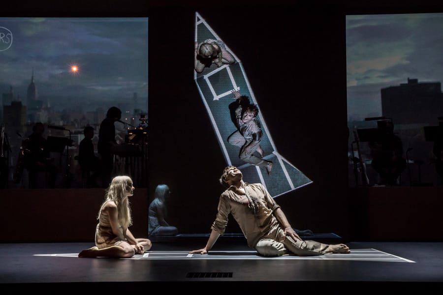 Michael C Hall (Newton), Sophia Anne Caruso (Girl) in Lazarus (Photo: Johan Persson)