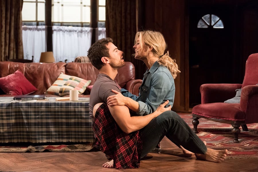 Emilia Fox (Olivia) and Theo James (Ethan) in Sex with Strangers at Hampstead Theatre. Credit Manuel Harlan