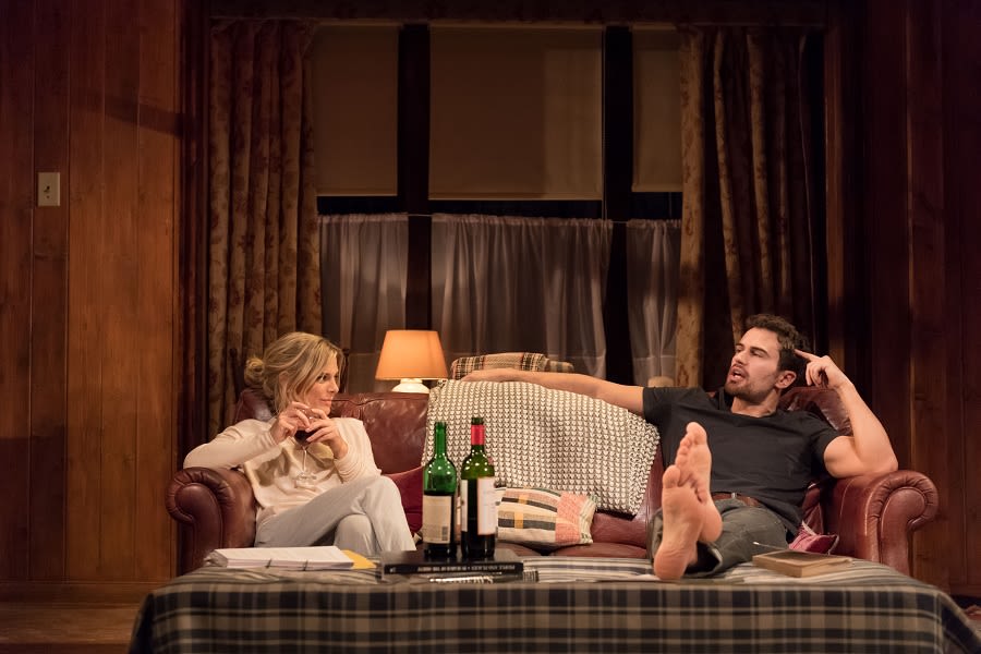 Emilia Fox (Olivia) and Theo James (Ethan) in Sex with Strangers at Hampstead Theatre. Credit Manuel Harlan 