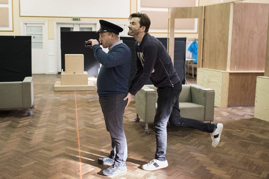 Adrian Scarborough and David Tennant in rehearsals for Don Juan In Soho (Photo: Helen Maybanks)