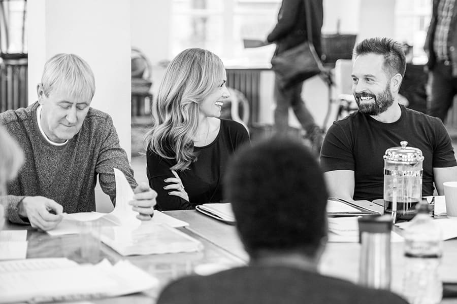 Nicholas Lyndhurst, Katherine Jenkins and Alfie Boe in rehearsal for Carousel (Photo: Craig Sugden)