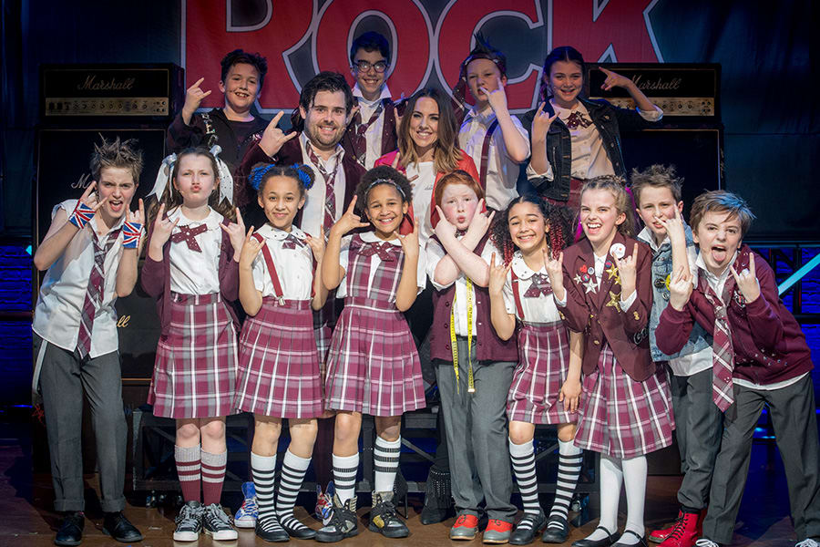 David Fynn, Mel C and the kids from School Of Rock The Musical (Photo: Craig Sugden)