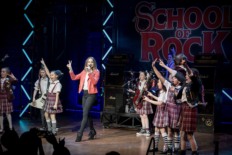 Mel C performs with the School Of Rock The Musical kids (Photo: Craig Sugden)