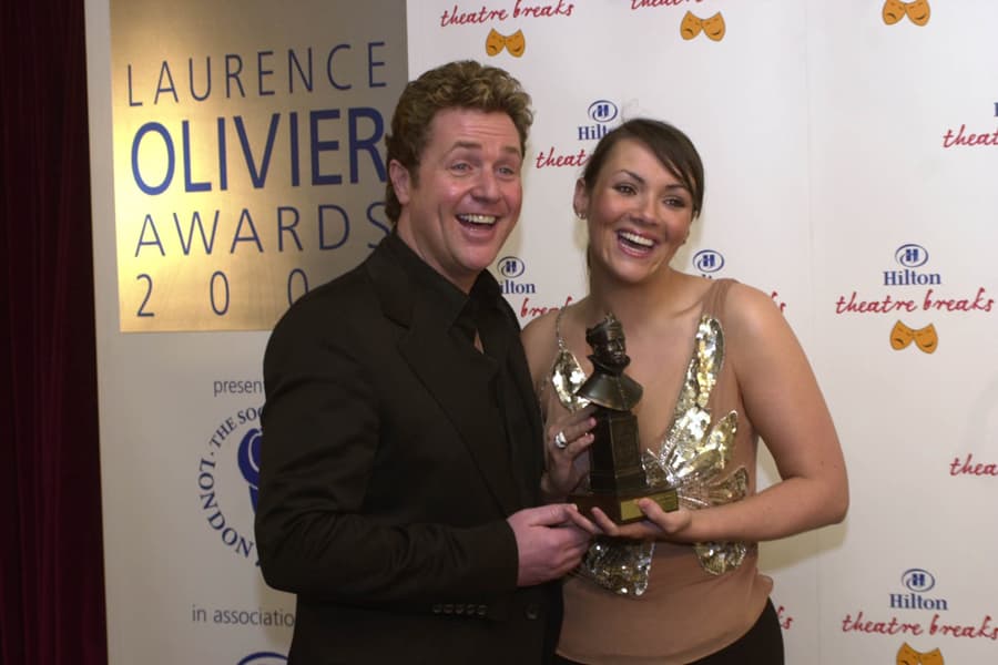 Michael Ball and Martine McCutcheon at the 26th Olivier Awards in 2002, held at the Victoria Palace Theatre, London (Photo: Nigel Barklie)