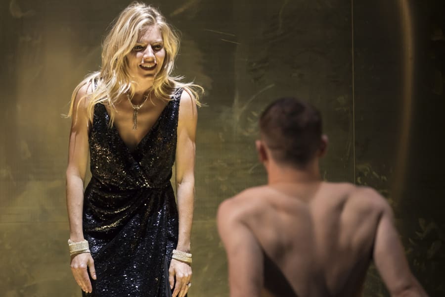 Sienna Miller (Maggie) and Jack O'Connell (Brick) in Cat On A Hot Tin Roof at the Apollo Theatre (Photo: Johan Persson)