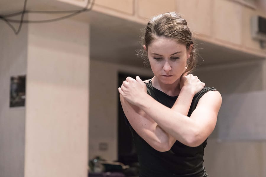 Judith Roddy (Young Woman) in rehearsal for Knives In Hens (Photo: Marc Brenner)