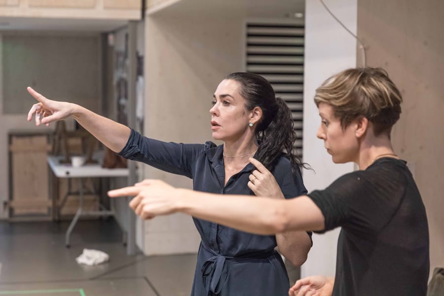 Director Yaël Farber and choreographer Imogen Knight in rehearsal for Knives In Hens (Photo: Marc Brenner)