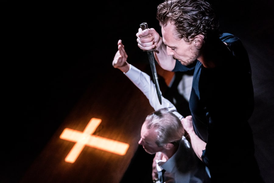 Nicholas Farrell (King Claudius) and Tom Hiddleston (Hamlet) in RADA and Kenneth Branagh Theatre Company's Hamlet (Photo: Johan Persson)