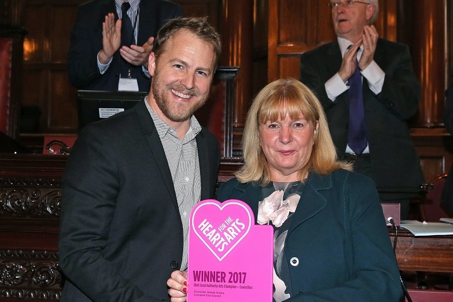 Samuel West and 2017 Hearts For The Arts Winner Councillor Wendy Simon